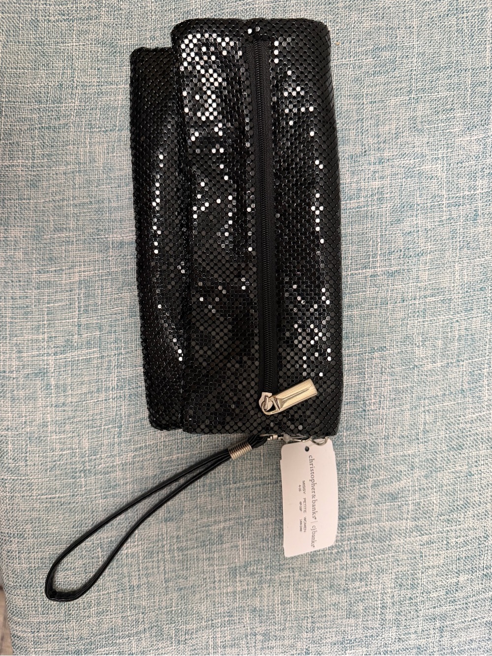 Christopher & Banks Black Sequin Wristlet Clutch